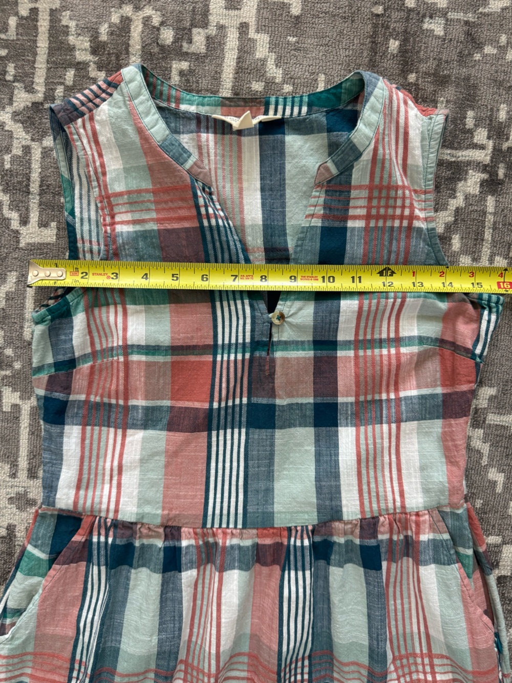 Seasalt Cornwall Bassett Wood Organic Cotton Check Plaid Midi Dress Teal Pink 4 - Picture 8 of 15